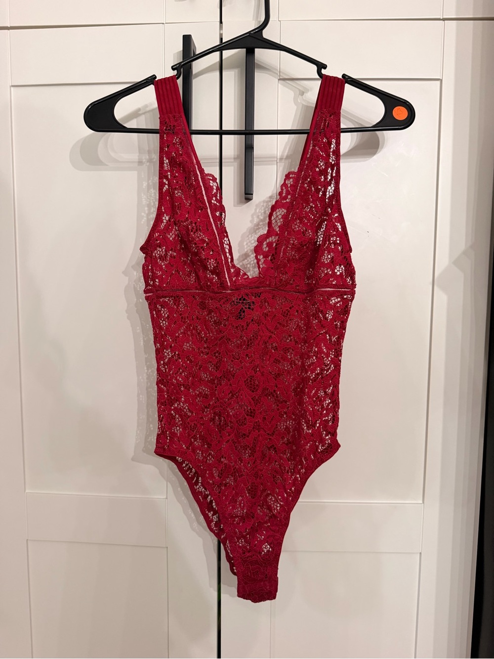 Victoria's Secret Red Lace V-Neck Bodysuit
